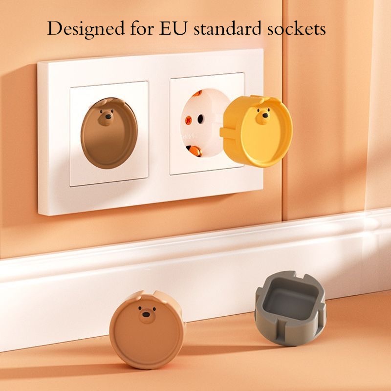 Outlet Cover Baby - ชุดครอบเต้ารับไฟฟ้าเพื่อความปลอดภัยสำหรับเด็ก 5 ชิ้น ลายการ์ตูน ทำจากซิลิโคน ป้องกันไฟฟ้าช็อตและฝุ่น