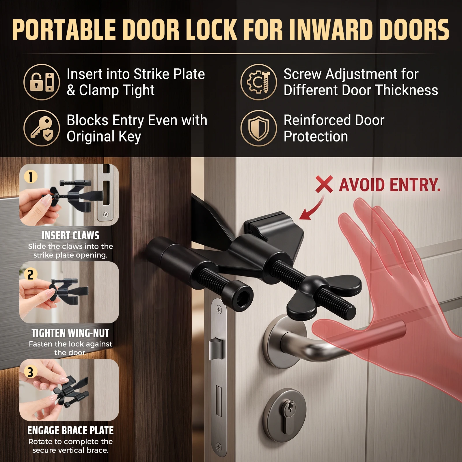 ตัวล็อคประตูแบบพกพา พร้อมสัญญา - Door Stop Alarm บทวิจารณ์และราคา